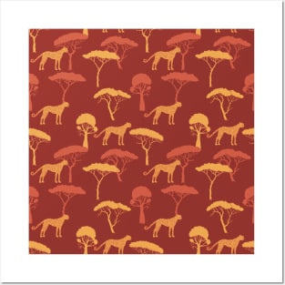 Burnt Orange Animals Neck Gator Leopards Savannah Trees Burnt Orange Animal Posters and Art